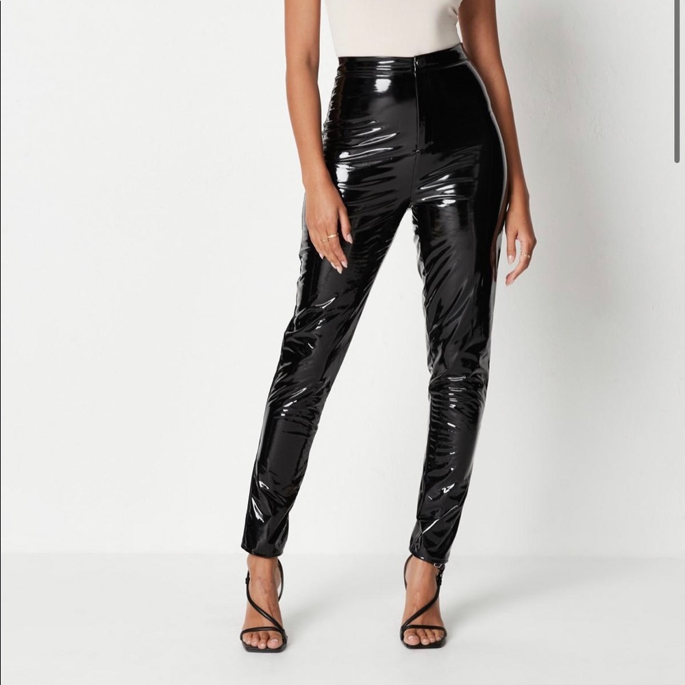 Black Vinyl Slim Leg Pants